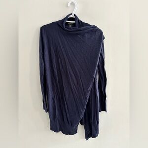 Tahari Women’s Navy Cardigan Draped Long Sleeve Top Merino Blend Size Medium